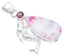 StarGems  Natural Rhodonite Garnet MermaidHandmade 925 Sterling Silver Pendant 1.75" F3787