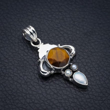 StarGems® Natural Tiger Eye River Pearl HornsHandmade 925 Sterling Silver Pendant 1.75" F3906