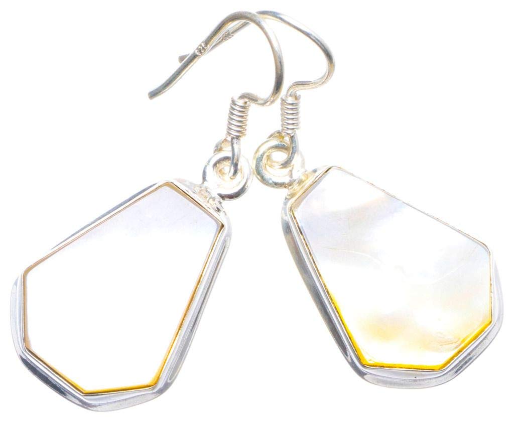 StarGems  Natural Mother Of Pearl Handmade Unique 925 Sterling Silver Earrings 1.5