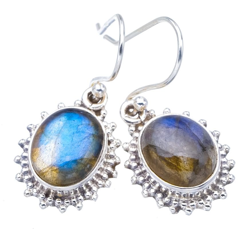 StarGems  Natural Labradorite Handmade 925 Sterling Silver Earrings 1.25