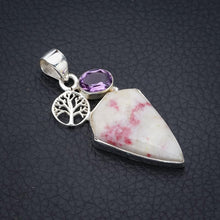 StarGems  Natural Rhodonite Amethyst TreeHandmade 925 Sterling Silver Pendant 1.75" F3792