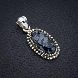 StarGems  Natural Snowflake Obsidian Handmade 925 Sterling Silver Pendant 1.5" F4495