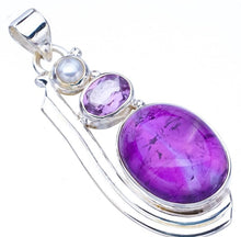 StarGems  Natural Amethyst River Pearl Handmade 925 Sterling Silver Pendant 1.75" F5302