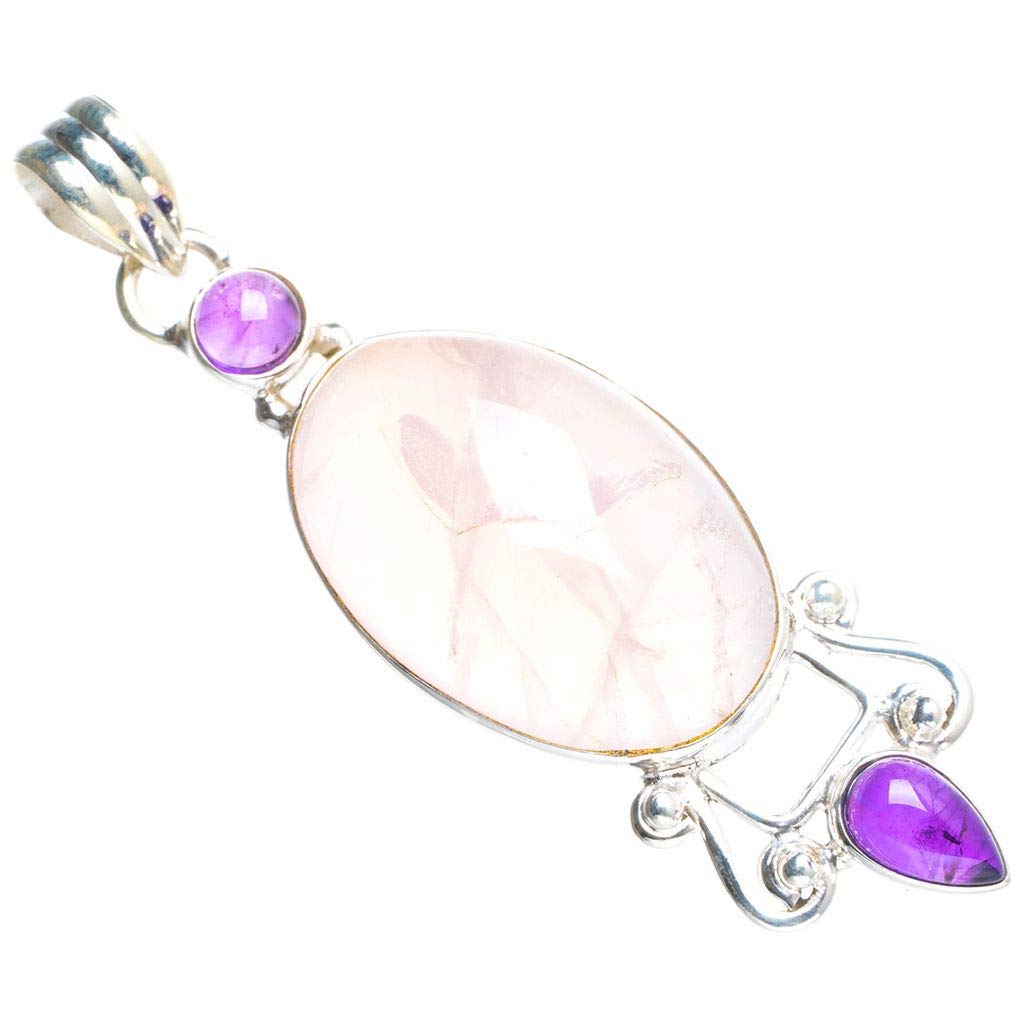 StarGems  Natural Rose Quartz and Amethyst Handmade Unique 925 Sterling Silver Pendant 2.25