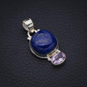 StarGems® Natural Lapis Lazuli AmethystHandmade 925 Sterling Silver Pendant 1.25" F5386