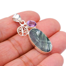 StarGems  Natural Seraphinite Amethyst Tree Handmade 925 Sterling Silver Pendant 1.75" F4677