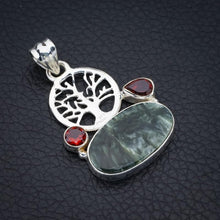 StarGems  Natural Seraphinite Garnet TreeHandmade 925 Sterling Silver Pendant 1.5" F4668