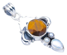 StarGems® Natural Tiger Eye River Pearl HornsHandmade 925 Sterling Silver Pendant 1.75" F3906