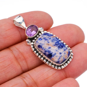 StarGems® Natural Sodalite Amethyst Handmade 925 Sterling Silver Pendant 1.75" F4994