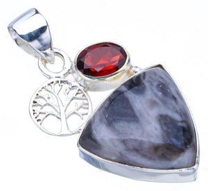 StarGems® Natural Pinolith Jasper Garnet TreeHandmade 925 Sterling Silver Pendant 1.5" F4544