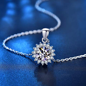 StarGems  1ct Moissanite 925 Silver Platinum Plated&Zirconia Sunflower Necklace B4627