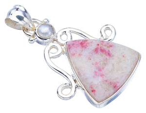 StarGems  Natural Rhodonite River PearlHandmade 925 Sterling Silver Pendant 1.5" F3784