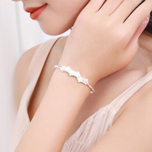 StarGems  Adjustable Multi Flower Handmade 999 Sterling Silver Bangle Bracelet For Women Cb0192
