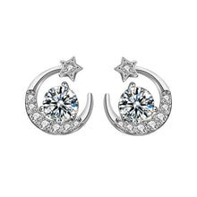 StarGems 0.5ct Moissanite 925 Silver Platinum Plated Moon&Star Zirconia Stud B4651