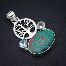 StarGems  Natural Chrysocolla Blue Topaz Tree Handmade 925 Sterling Silver Pendant 1.75" F4821