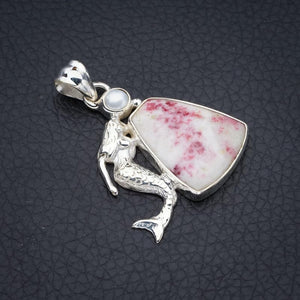 StarGems® Natural Rhodonite River Pearl MermaidHandmade 925 Sterling Silver Pendant 1.5" F3795