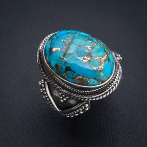 StarGems® Natural Copper Turquoise Handmade 925 Sterling Silver Ring 7 E9394