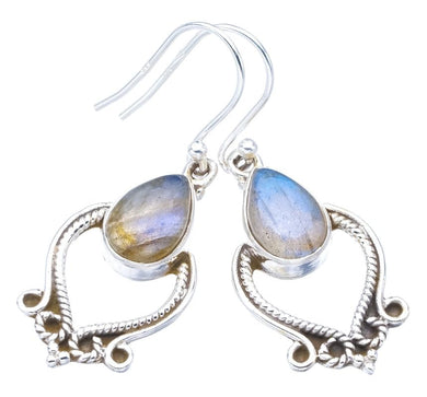 StarGems  Natural Labradorite Handmade 925 Sterling Silver Earrings 1.5