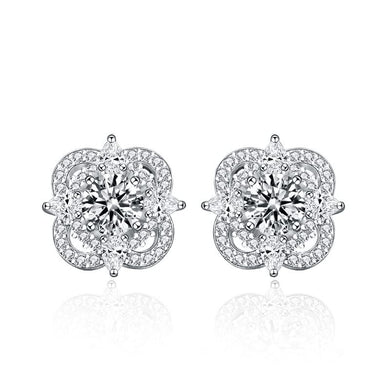 StarGems  0.5ct Moissanite 925 Silver Platinum Plated Four-leaf Clover Zirconia Stud B4652