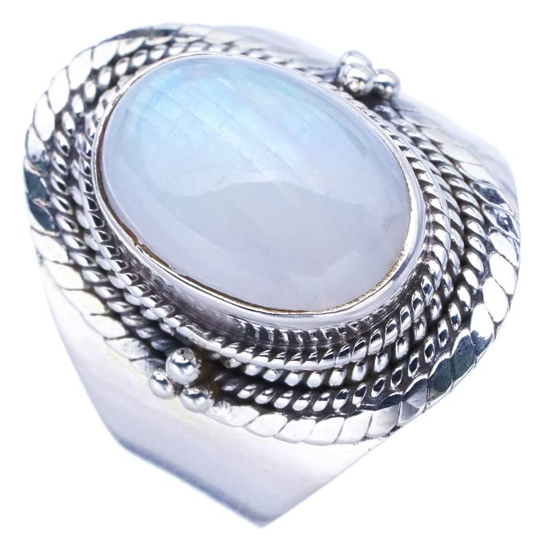 StarGems® Natural Moonstone Handmade 925 Sterling Silver Ring 9 F0791