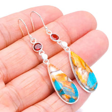 StarGems® Natural Copper Chalcedony GarnetHandmade 925 Sterling Silver Earrings 2.25" F5547