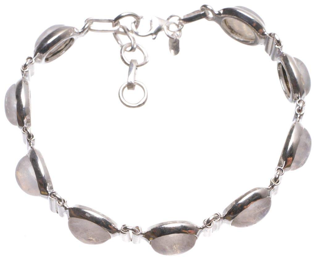 StarGems® Natural Rainbow Moonstone Handmade Vintage 925 Sterling Silver Tennis Bracelet 6 3/4-7 1/2