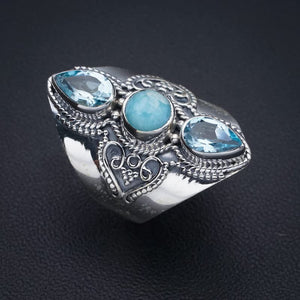 StarGems® Natural Larimar Blue Topaz Handmade 925 Sterling Silver Ring 7 F2796