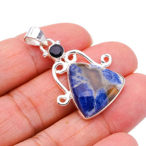 StarGems® Natural Sodalite Black OnyxHandmade 925 Sterling Silver Pendant 1.5" F3607