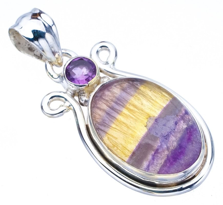 StarGems  Natural Fluorite Amethyst Handmade 925 Sterling Silver Pendant 1.5