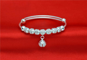 StarGems  Adjustable Beads&crown Handmade 999 Sterling Silver Bangle Bracelet For Women Cb0245