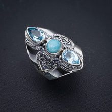 StarGems® Natural Larimar Blue Topaz Handmade 925 Sterling Silver Ring 6.75 F0883