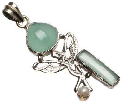 StarGems  Natural Chalcedony and River Pearl Handmade Mexican Fariy Shape 925 Sterling Silver Pendant 2