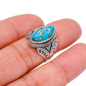 StarGems® Natural Copper Turquoise Handmade 925 Sterling Silver Ring 7.75 F2252