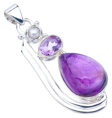 StarGems  Natural Amethyst River Pearl Handmade 925 Sterling Silver Pendant 2