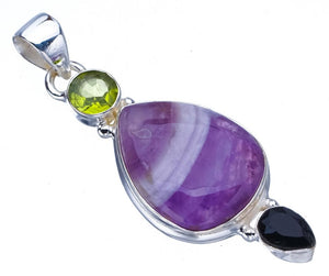 StarGems  Natural Chevron Amethyst Peridot And Black Onyx Handmade 925 Sterling Silver Pendant 2" F4063