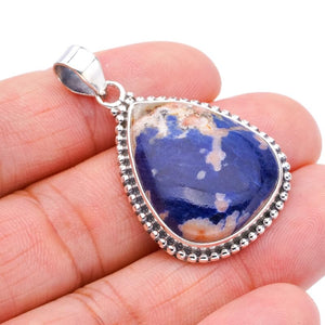 StarGems® Natural Sodalite Handmade 925 Sterling Silver Pendant 1.5" F4449