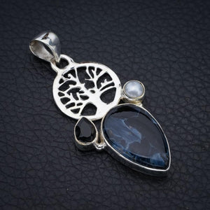 StarGems® Natural Pietersite Black Onyx And River Pearl TreeHandmade 925 Sterling Silver Pendant 2" F4207