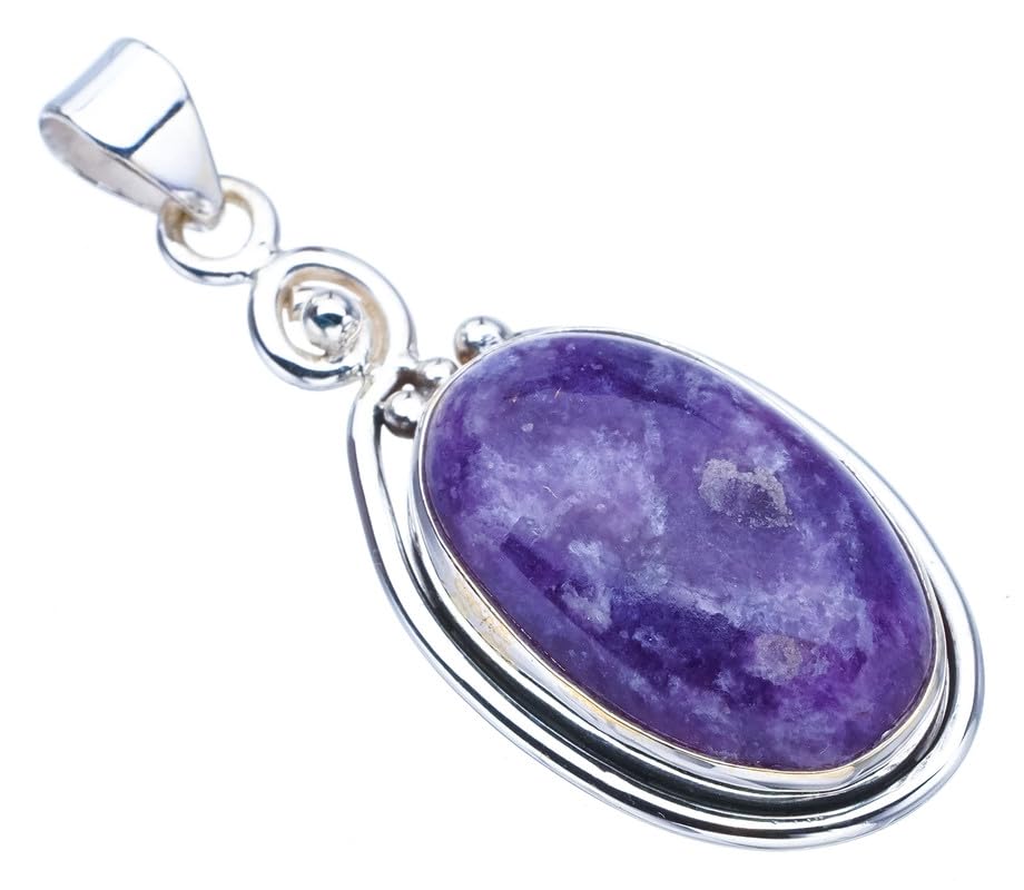 StarGems  Natural Purple Lepidolite Handmade 925 Sterling Silver Pendant 1.75