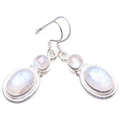 StarGems  Natural Rainbow Moonstone Handmade Unique 925 Sterling Silver Earrings 1.5