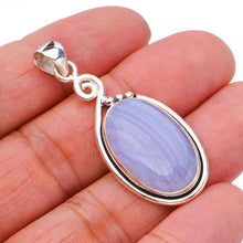 StarGems  Natural Blue Lace Agate Handmade 925 Sterling Silver Pendant 1.75" F4914