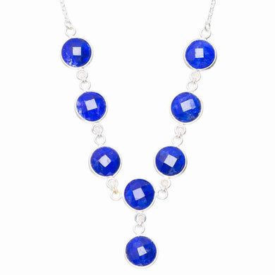 StarGems® Natural Sapphire Handmade Unique 925 Sterling Silver Necklace 17.25+1.5