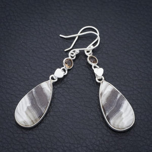 StarGems  Natural Zebra Calcite CitrineHandmade 925 Sterling Silver Earrings 2" F5503