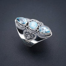 StarGems  Natural Larimar Blue TopazHandmade 925 Sterling Silver Ring 6.75 F0094