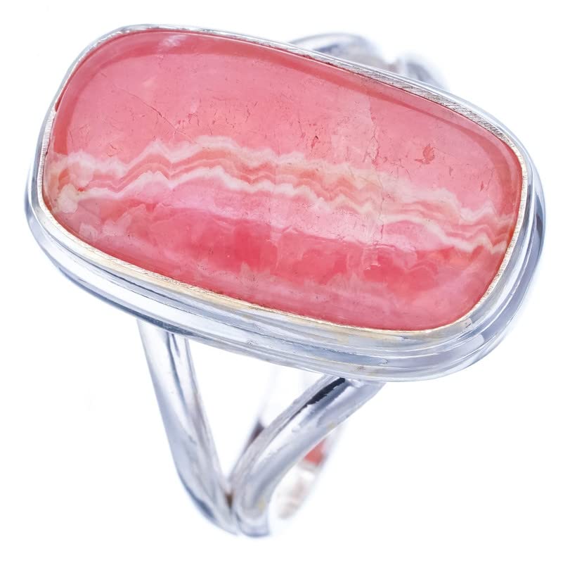 StarGems® Natural Rhodochrosite Handmade 925 Sterling Silver Ring 8 F1879