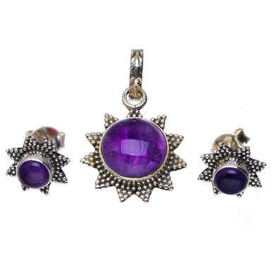 StarGems  Natural Amethyst Handmade Unique 925 Sterling Silver Jewelry Set Pendant 1.25