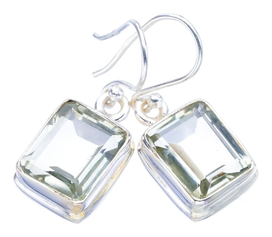 StarGems  Natural Green Amethyst Handmade 925 Sterling Silver Earrings 1.25