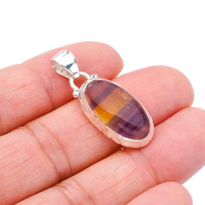 StarGems  Natural Fluorite Handmade 925 Sterling Silver Pendant 1.25" F4594