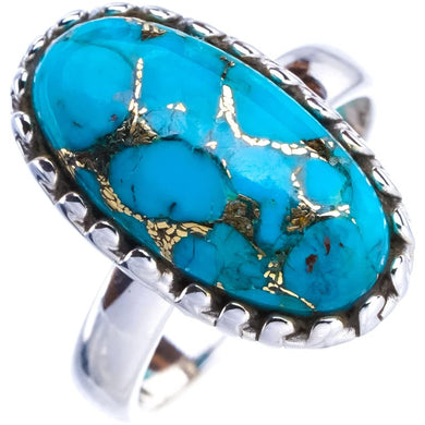 StarGems  Natural Copper Turquoise Handmade 925 Sterling Silver Ring 6.75 E9400