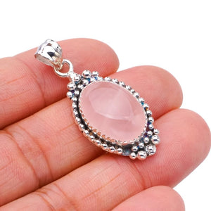 StarGems  Natural Rose Quartz Handmade 925 Sterling Silver Pendant 1.5" F5297