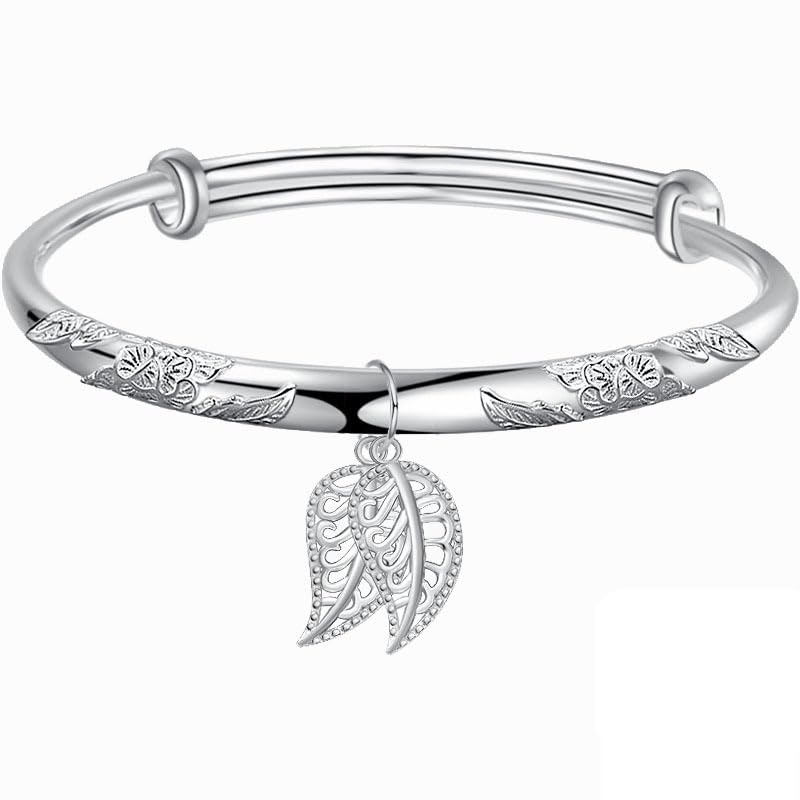 StarGems  Adjustable Leafs Handmade 999 Sterling Silver Bangle Bracelet For Women Cb0242